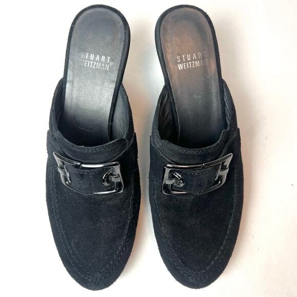 Stuart Weitzman Double Agent Black Suede Studded Mule Clogs Heels Sz 6.5 - Picture 4 of 10
